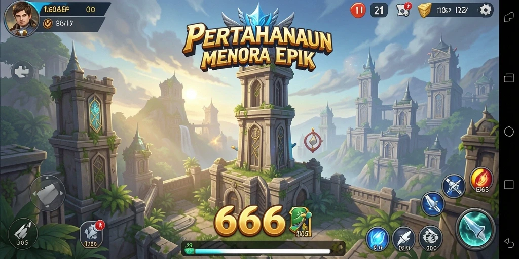 Tampilan gameplay yang mendebarkan dalam Tower Defense.