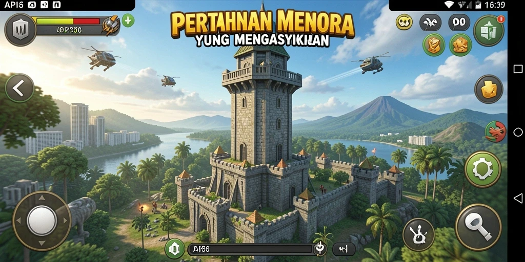 Screenshot gameplay menunjukkan serunya pertahanan menara di API36.