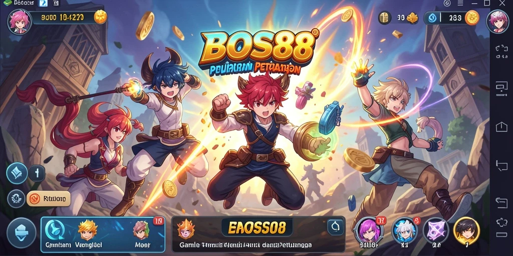 Screenshot utama BOS88 menampilkan aksi seru dengan karakter anime.