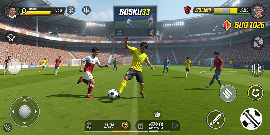 Tampilan gameplay <strong>BOSKU33</strong> yang menegangkan di lapangan sepak bola.