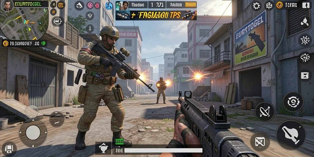 Tangkapan layar gameplay <strong>EUROTOGEL</strong> menunjukkan aksi tembak-menembak yang mendebarkan.