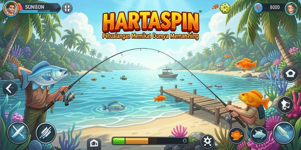 Tampilan gameplay HARTASPIN yang menampilkan pengalaman memancing yang menawan.