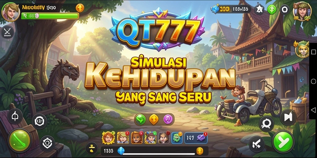 Tangkapan layar gameplay QT777 yang menampilkan interaksi sosial.