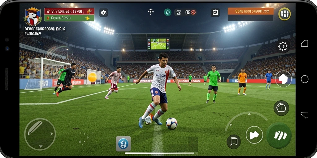 Tangkapan layar utama ST789 menampilkan aksi seru di lapangan sepak bola.