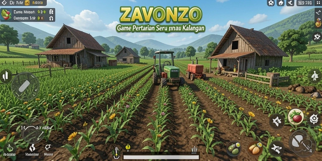 Tampilan menarik gameplay ZAVONZO saat bertani di ladang.